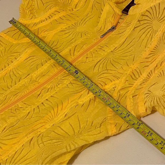 Multiples Women Sheer Zip Up Size S Top/Jacket Cover Up Yellow Roll Tab Sleeves - Picture 11 of 12